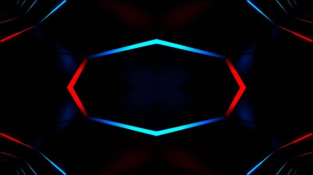 Red and Blue Neon Light Kaleidoscope Background VJ Loop in 4K