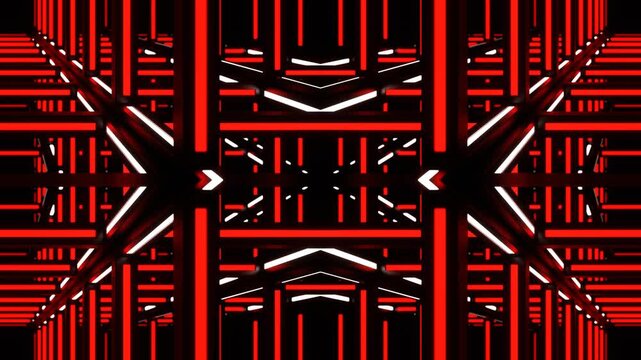 Red and White Movement Through Neon Frame Kaleidoscope Background VJ Loop in 4K