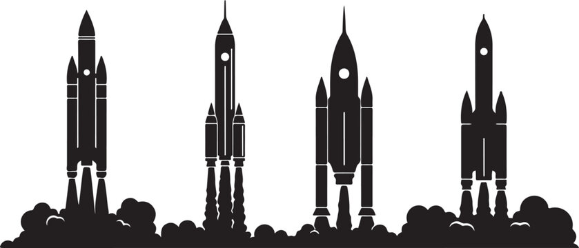 Rocket, Space, Silhouette, Launch, Black isolated PNG with Transparent Background