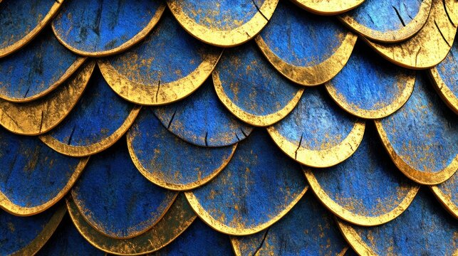 Abstract texture of blue and gold scales