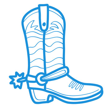Detailed western cowboy boot line art with spur
