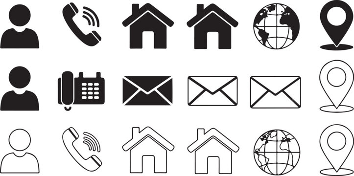Black and white icon set, business communication symbols, web and navigation elements, 20 icons isolated PNG with Transparent Background