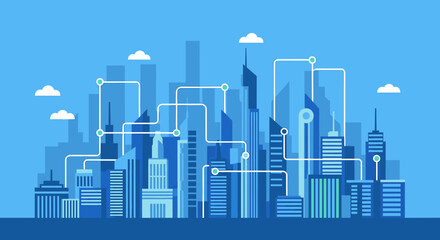 Fototapeta premium A clean, contemporary cityscape illustration conveys progress and innovation, ideal for business presentations, website design, or marketing materials