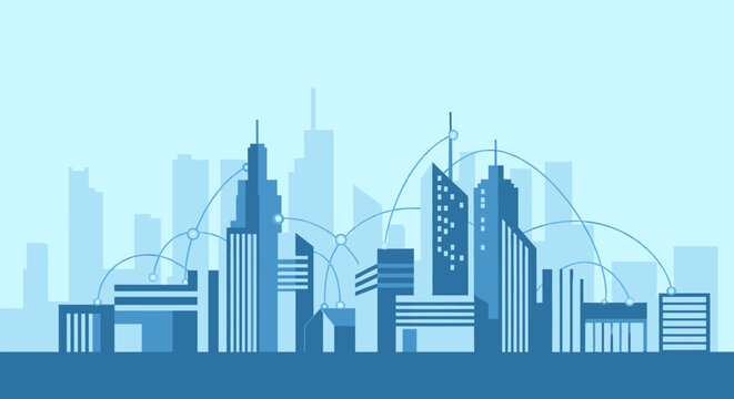 A clean, modern abstract cityscape illustration conveys a sense of progress and innovation, perfect for business presentations, website backgrounds, o