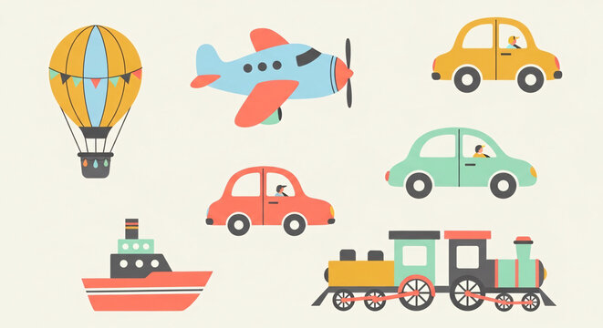 Transportation icons for kids and children.