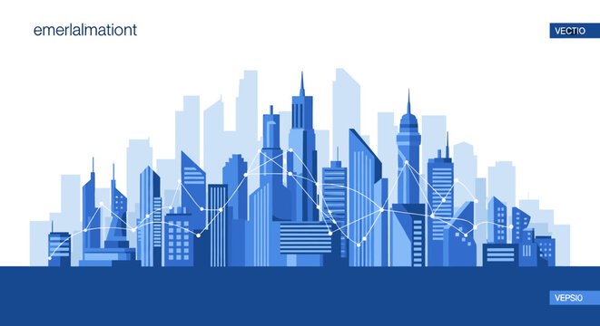 A modern illustration showcasing a cityscape with a rising graph, symbolizing business growth, economic development, and a positive future.
