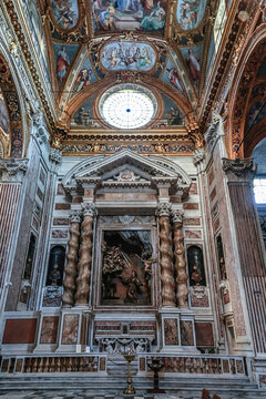 Grand nave of Basilica della Santissima Annunziata del Vastato in Genoa, Italy