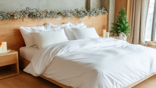 A cozy bedroom illuminated by warm fairy lights and a soft bokeh background