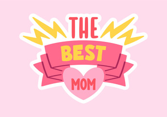 Obraz premium Mother Badge With Heart Ribbon Cartoon