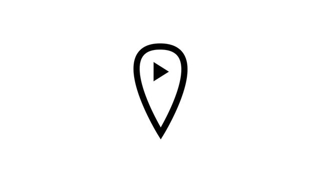 Abstract design featuring a play button inside a location pin on a soft pastel background