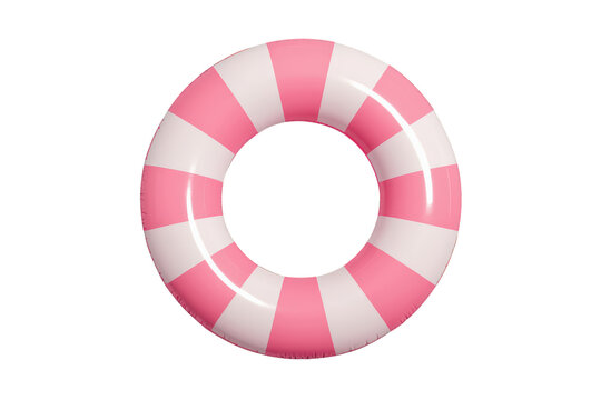 Pink and white striped inflatable swim ring for summer safety and beach pool fun on transparent background