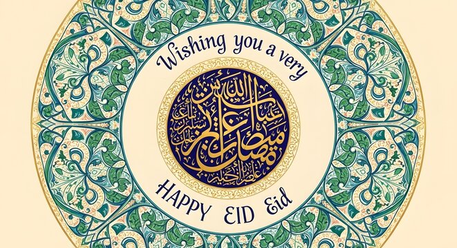 Wishing you a very Happy Eid beautiful Arabic calligraphy and intricate pattern illustration for a joyous celebration