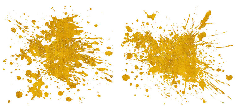Luxury golden grunge paint brush stroke set splash vector design. abstract gold foil stain artistic line element banner border frame background.