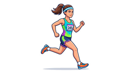 Obraz premium Woman running marathon race in colorful athletic wear