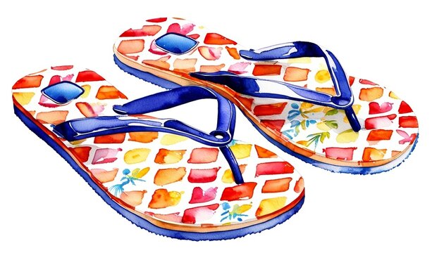 Watercolor flip-flops and sunglasses, playful style