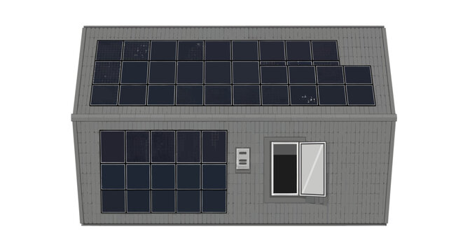 Solar panel on a gray house roof, renewable energy concept