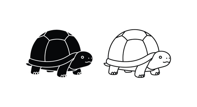 Cartoon Turtle Shell Designs - Simple Black & White Illustrations Vector