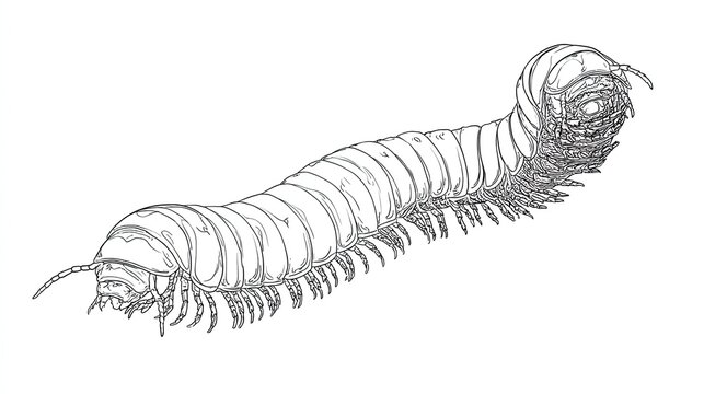 Detailed millipede illustration against white background for design