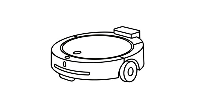 A black and white outline drawing of a disc-shaped automated cleaning robot
