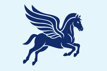 Fototapeta premium Premium Blue Pegasus Vector Logo, Dynamic Flying Winged Horse Mascot Silhouette Icon Design for Corporate Brand Identity