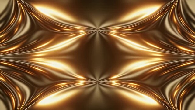 3D animation of abstract shiny golden metallic quilted pattern background with flowing liquid silk motion