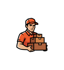 Fototapeta premium Delivery worker holding packages for transportation