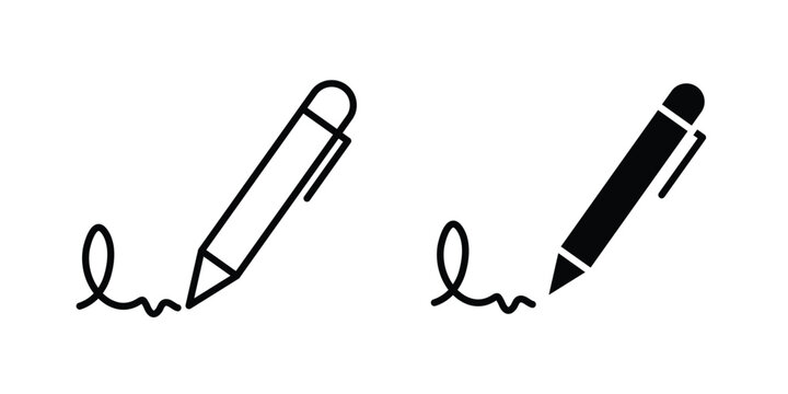 Signature icon outline style. Black solid silhouette style icons