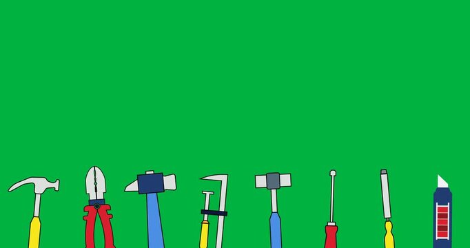Digital animation of multiple tools moving against copy space on black background