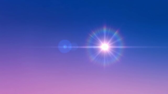 The video features a bright, luminous object in the sky, emitting a radiant glow with colorful light rays extending outward, creating a starburst effect