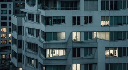 Fototapeta premium Illuminated Windows of a Modern Apartment Building at Night.