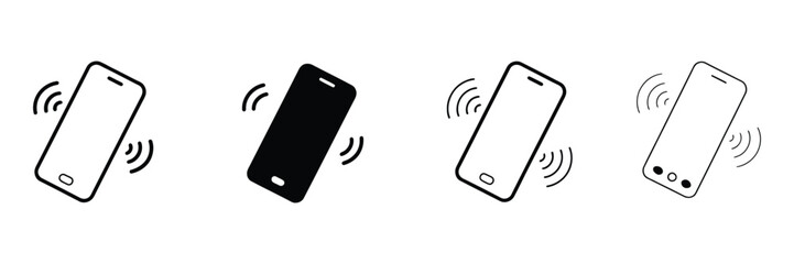 Vibrating smartphone icons set, clean editable stroke vector collection featuring vibration lines, ringing alerts, and notification indicators for mobile devices ©  MUNNA 1
