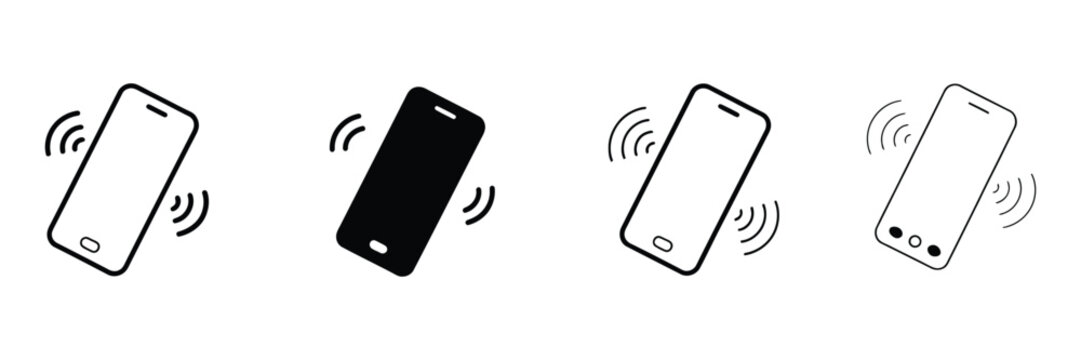 Vibrating smartphone icons set, clean editable stroke vector collection featuring vibration lines, ringing alerts, and notification indicators for mobile devices