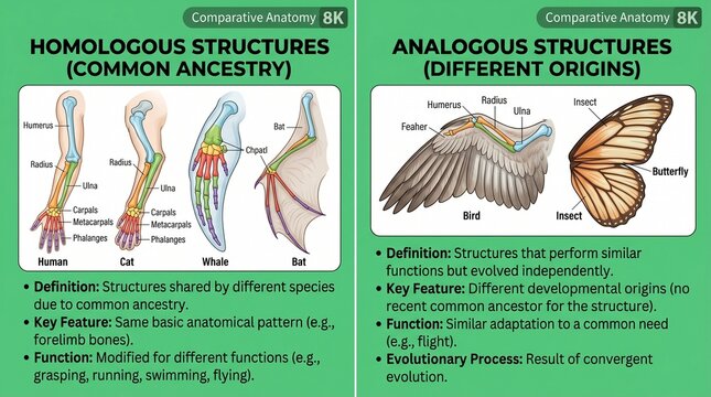 A detailed infographic comparing homologous and analogous structures in biology