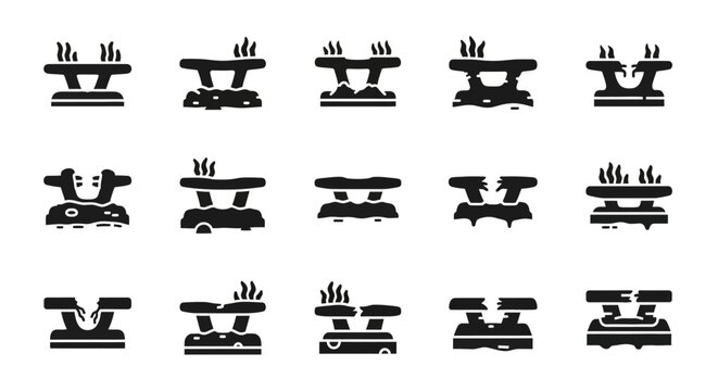 Black picnic table icons, outdoor furniture symbols, vector graphics, flat design elements