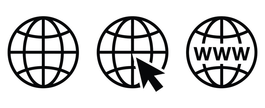 Visit website vector icon set, clean outline web icons set with globe