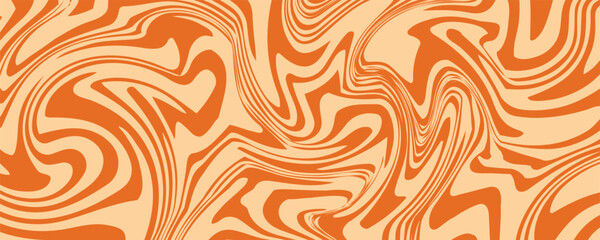 Fototapeta premium Retro caramel line background. Salted caramel liquid desert texture. Wavy swirl candy pattern for poster, cover, banner, pamphlet. Orange nougat hippie wallpaper in 60s or 70s style. Vector