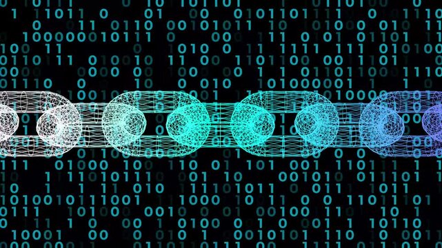 Digital chain glows over cascading binary code