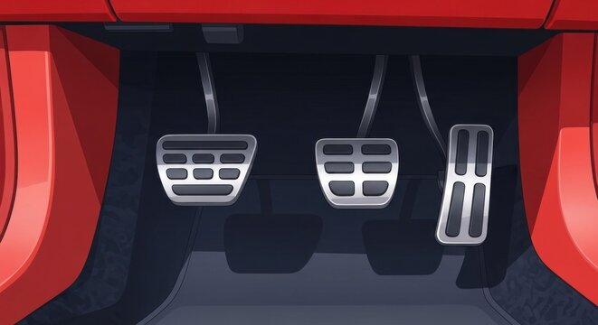 Car Pedals Illustration Accelerator Brake Clutch in Red Interior.