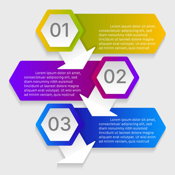Modern hexagon infographic template with colorful three step process