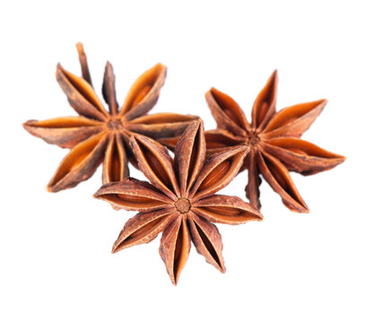 Star anise isolated on white background. Anise stars or badian spice. Clipping path.
