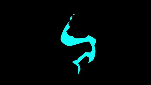 一瞬で下から上に燃え上がる稲妻のような水色の炎のエフェクト。2DFXの手書きアニメーション。火属性の魔法の演出。編集しやすい黒背景