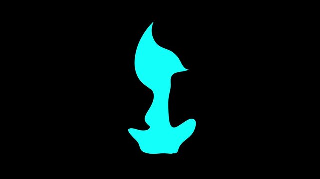 一瞬で下から上に燃え上がって消える水色の炎のエフェクト。2DFXの手書きアニメーション。火属性の魔法の演出。編集しやすい黒背景