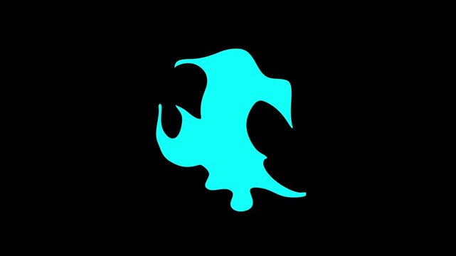 一瞬で炎が吹き上がって消える水色の炎のエフェクト。2DFXの手書きアニメーション。火属性の魔法の演出。編集しやすい黒背景