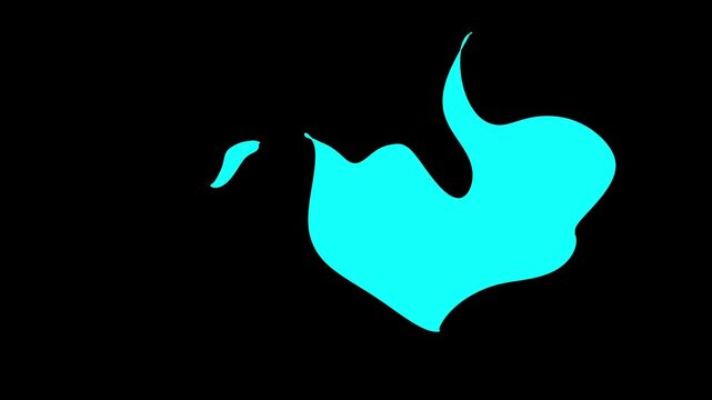 一瞬で左から右に流れるように燃え上がり消えていく水色の炎のエフェクト。2DFXの手書きアニメーション。火属性の魔法の演出。編集しやすい黒背景