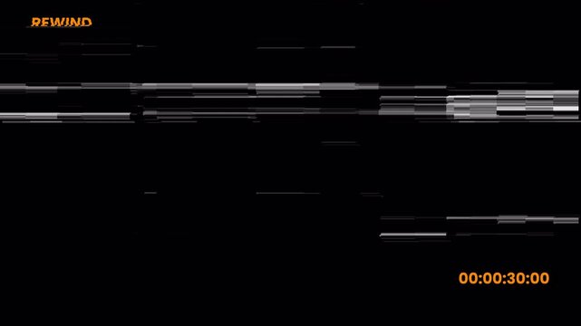 VHS Tape Rewind Glitched Effect with Analog Distortion and Timecode on Black Background 4K Motion Graphic 4k video