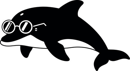 Fototapeta premium Black Dolphin Wearing Sunglasses in Minimalist Style Illustration