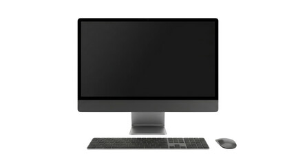 Fototapeta premium Black computer monitor with a keyboard and mouse on a black background black screen