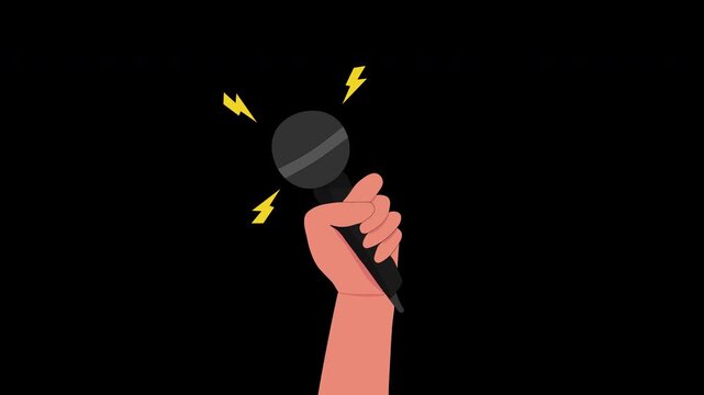 Hand Holding Microphone Announcement Animation Loop with Alpha Channel