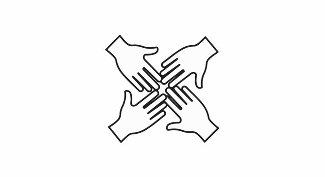 Four hands clasped together in the center, forming a unity symbol