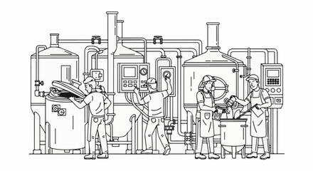 Obraz premium Factory workers operating complex machinery for production processes